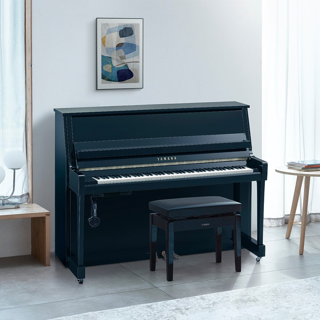 The upright piano B20 placed in the living room