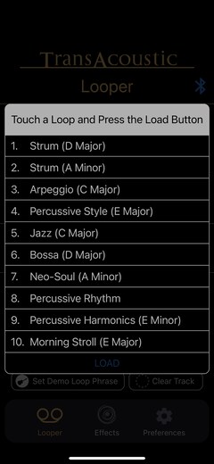 Looper Menu – Demo Phrase Selection