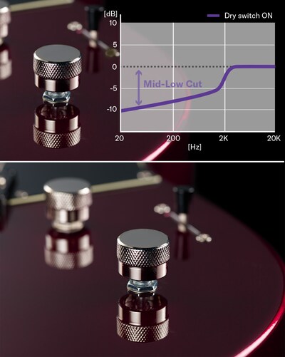 Close-up of Revstar Dry switch with frequency graph image filtering out low frequencies.