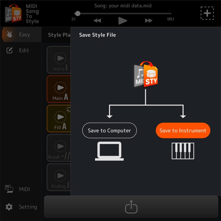 MIDI Song to Style - Overview - Apps - Products - Keyboard