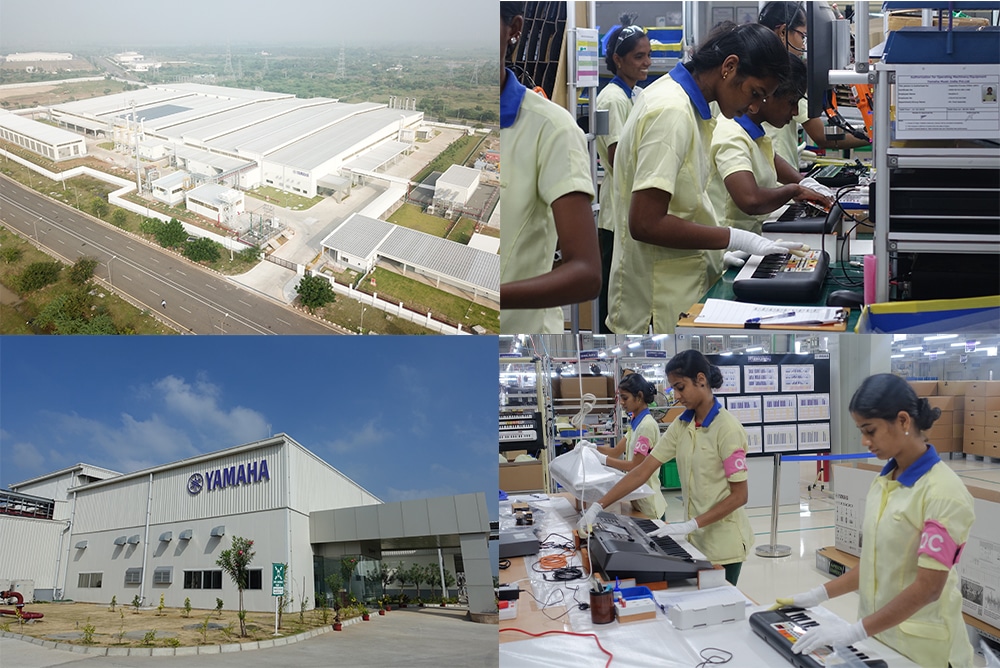 Workers producing keyboards at the Yamaha factory in Chennai