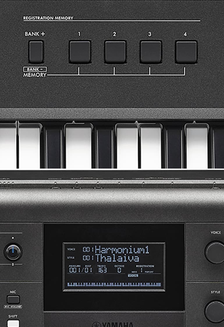 The LCD on the PSR-I610 control panel