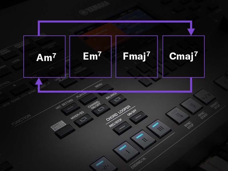 Illustration of the Chord Looper function looping a sequence of chords on a PSR-SX620.