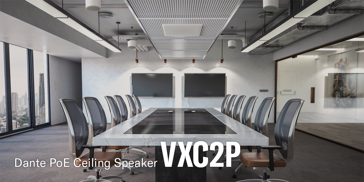 Meeting room with VXC2P pendant speakers installed from the ceiling