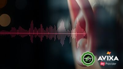 Featured course image for "Yamaha Acoustic Engineering Program - 1. Sound and Hearing Basics", with a visual of an ear and sound waves.