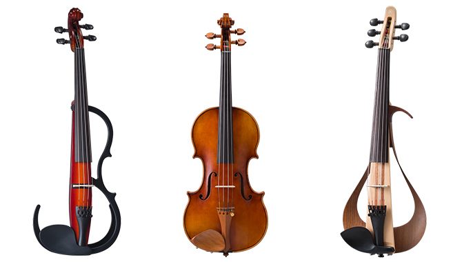 From left, Silent Violin™, Traditional violin, and Electric violin