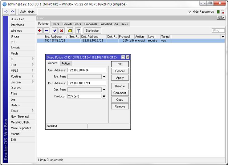 IPsec Policies setting