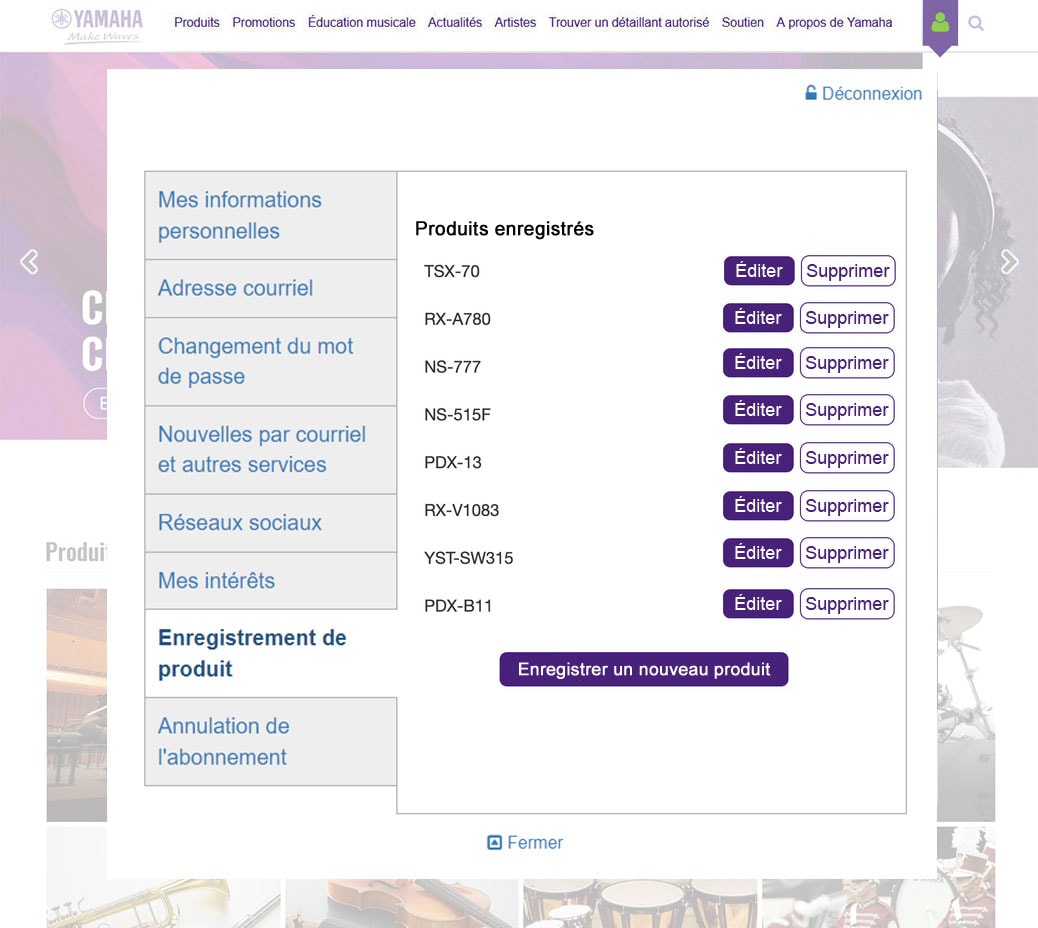 Enregistrement du produit