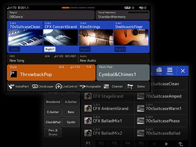 Collage d'écrans de sélection des Voix de la station de travail arrangeur Yamaha PSR-SX920/720+