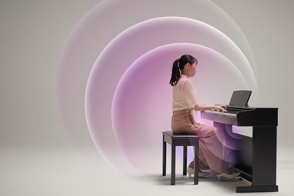 Ondes sonores se propageant depuis un piano ARIUS
