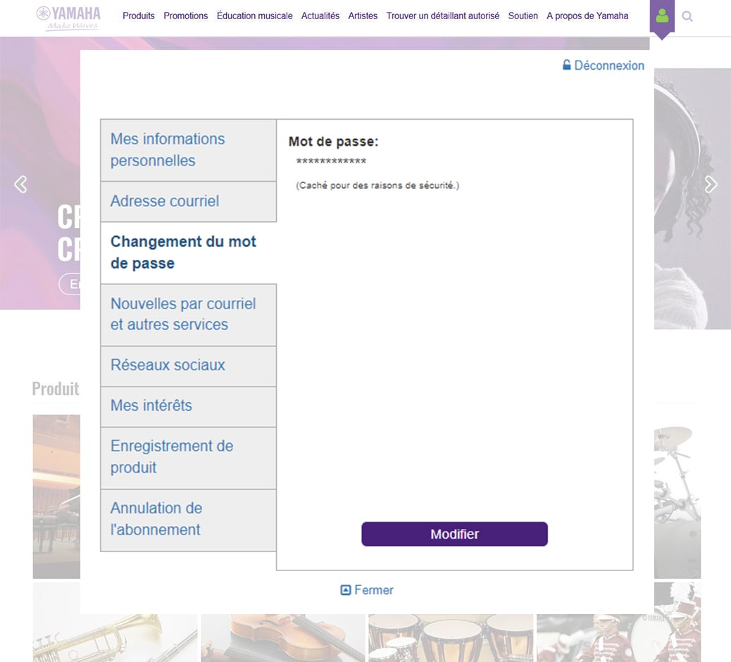 Changer le mot de passe