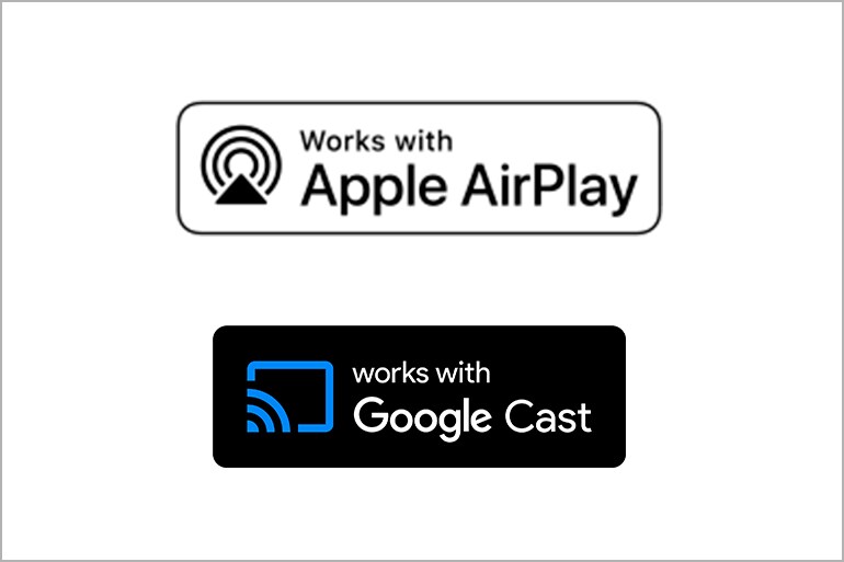 Icônes de compatibilité montrant la prise en charge d'AirPlay et de Google Cast