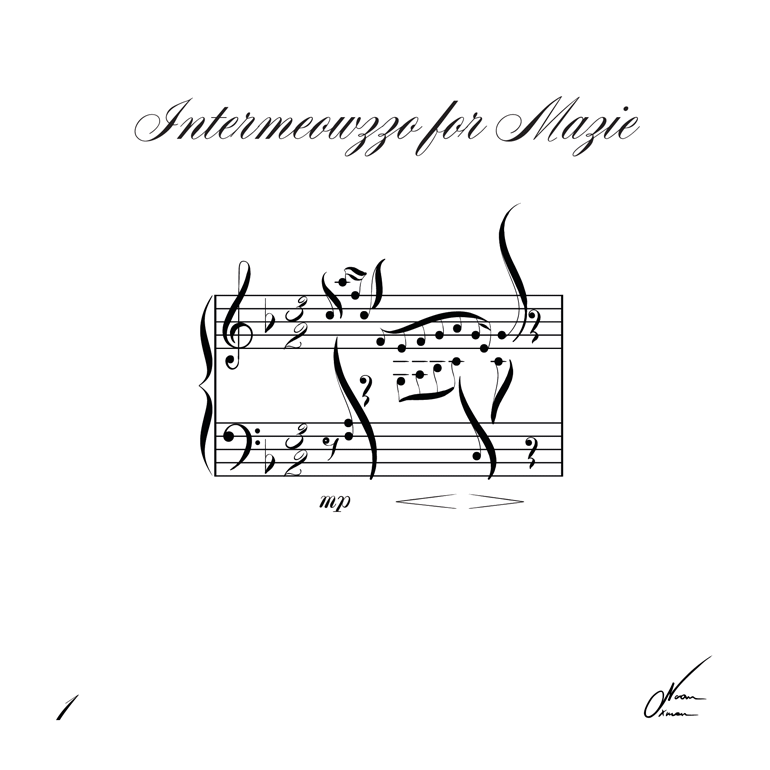 Partition intitulée « Intermeowzzo for Mazie », présentant des notes de musique disposées en forme de chat.