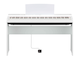 Front view of the P-125aWH (white model) in combination with the optional stand and sustain pedal