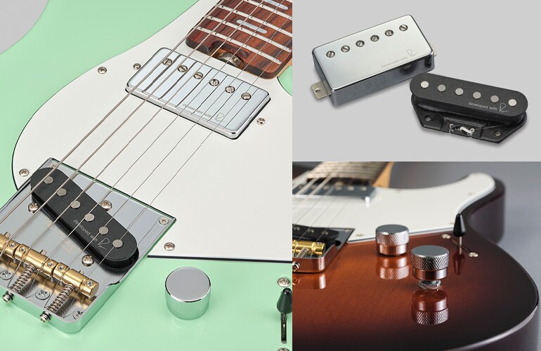 Photo en gros plan des micros et du bouton de tonalité de la Pacifica SC Standard Plus