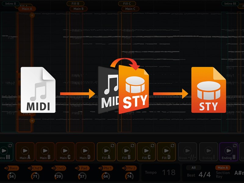 Écran de l'application MIDI Song to Style.