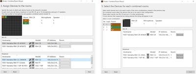 Divide/Combine Room Wizard user interface screen
