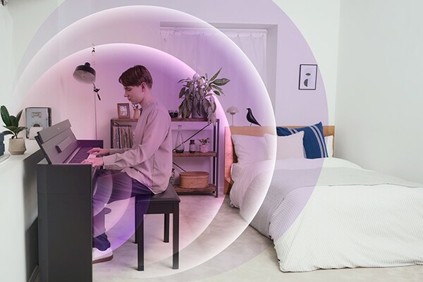 Ondes sonores se propageant depuis un piano ARIUS