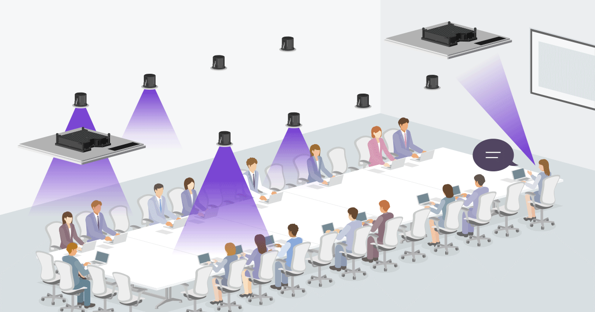 Illustration montrant la communication bidirectionnelle Voice Lift pour le style conférence