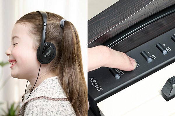 Jouer d'un piano ARIUS avec un casque d'écoute et utiliser les boutons du panneau de commande