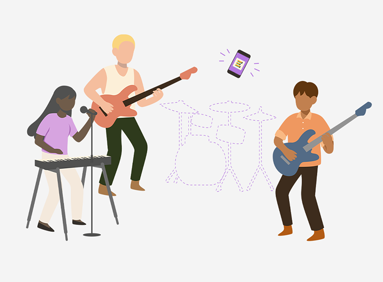 L'application de pratique musicale Extrack remplaçant les membres du groupe qui ne peuvent pas assister à une répétition