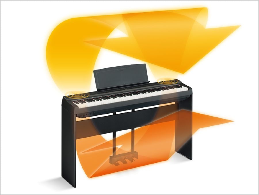 P-121  Improved 2-way speaker system produces an expansive piano sound in both upward and downward directions.