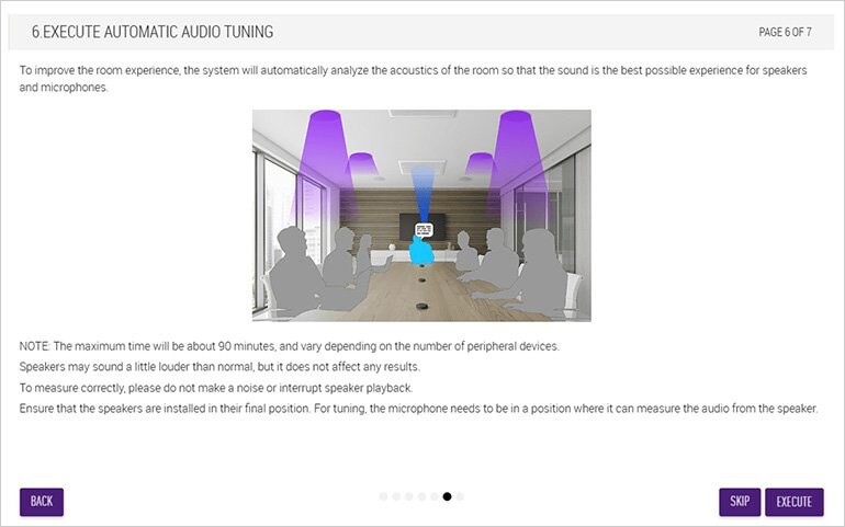 Interface utilisateur de navigateur montrant le réglage acoustique automatique pour Voice Lift