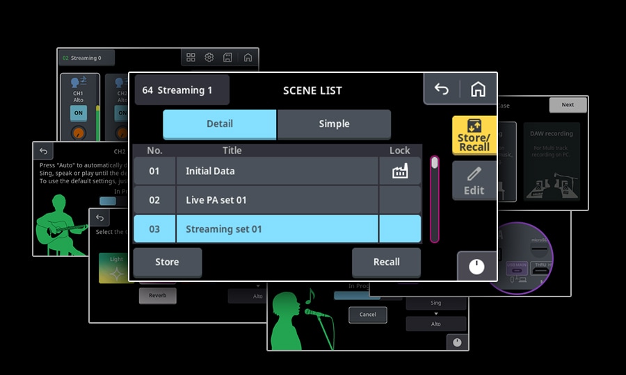 Yamaha URX44V : Changements de configuration rapides avec le Rappel de scène